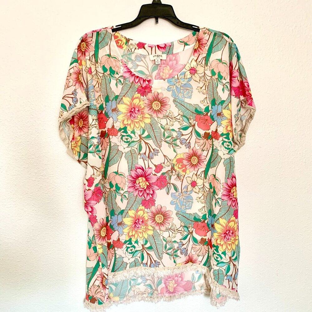 umgee Floral Light Weight Short Sleeve Blouse